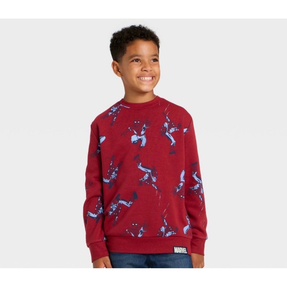 Marvel Spider-Man Boys Sweatshirt Mad Engine Burgundy All Over Print Size L New
